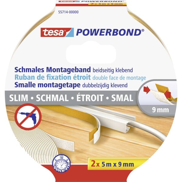 Tesa SLIM 55714-00000-00 montážna páska tesa® POWERBOND biela (d x š) 5 m x 9 mm 2 ks; 55714-00000-00