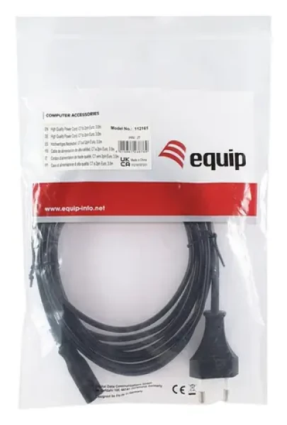 Equip Euro 2pin - C7 čierny / Napájací kábel / 3 m / 250 V / 2,5 A (112161)