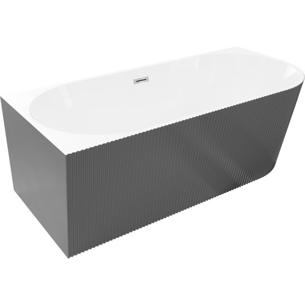 MEXEN/S - Silo voľne stojaca rohová vaňa ľavá reliéf 150 x 75, biela/sivá, sifón a prepad chróm 52891507562L-01