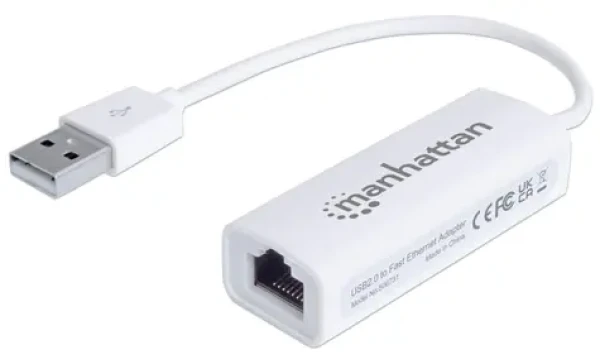 Manhattan USB adaptér RJ45 biela / Sieťový adaptér / USB 2.0 / Fast Ethernet 100 Mbit/s / IEEE 802.3 (506731)