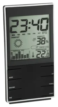 TFA 35.1102.01 čierna / Meteostanica / vnútorná teplota a vlhkosť / MAX-MIN / budík / podsvietenie (35.1102.01)