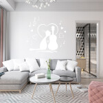 Veselá Stena Samolepka Mačička milujúca hudbu Farba: růžová, Veľkosť: 80 x 76 cm