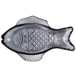 Ib Laursen Sklenený tanierik v tvare ryby Dark Blue Small
