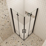 H K - Sprchovací kút MELODY BLACK LINE R909, 90x90 so zalamovacími dverami vrátane sprchovej vaničky z liateho mramoru MBLINER909/THOR-90SQ