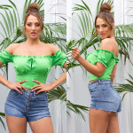 Sexy Koucla Off-Shoulder crop top green Einheitsgroesse