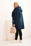 Dámske Plus veľkosť Faux Shearling kabát s kapucňou a vreckami Blue UNI