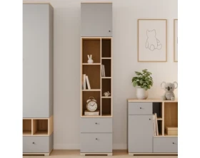 Regál s dvierkami a zásuvkami Room 45 cm, dub biscuit/sivý%