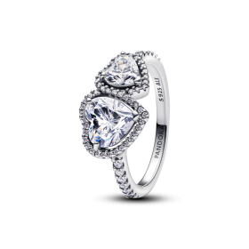 Pandora Strieborný prsteň Trblietavé srdcia Timeless 193659C01 58 mm