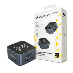 Wozinsky WHBC09Y8S sivá / USB hub / 12v1 / bezdrôtové nabíjanie / hliníkové telo / kábel 15 cm