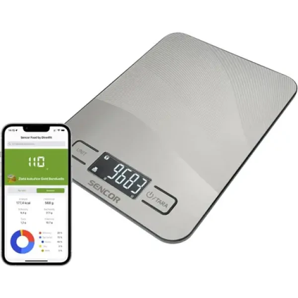 Sencor SKS 8080 sivá / Múdra kuchynská váha / max. 10kg / funkcia TARE / Bluetooth (8590669354290)