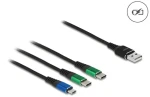 DeLock USB-A 3v1 čierna, modrá, zelená / Nabíjací kábel / Micro-USB, USB-C / 3 A / 1 m (87882)