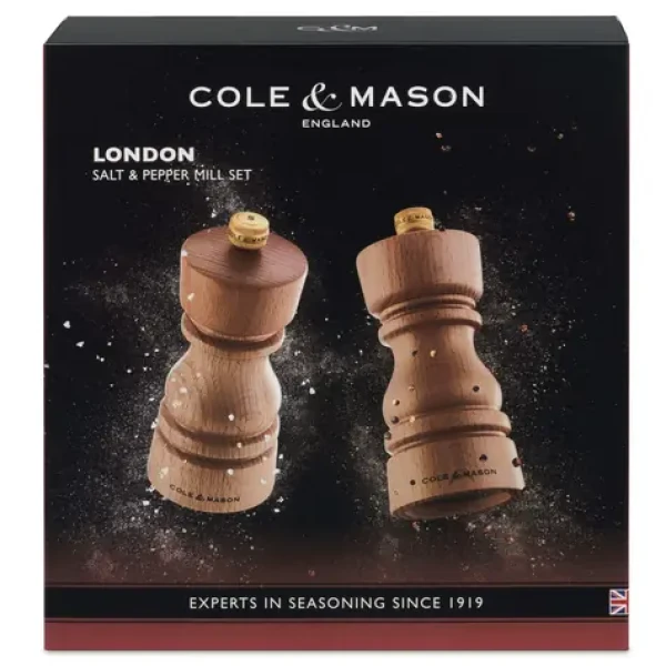 ColeMason London Natural Beech / Sada mlynčekov na soľ a korenie / bukové drevo / 13 cm (H233005)