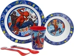 STOR Detská jedálenská sada Spiderman 5 dielov / Detský riad / Tanier, miska, príbory, kelímok / Bez BPA (83550)