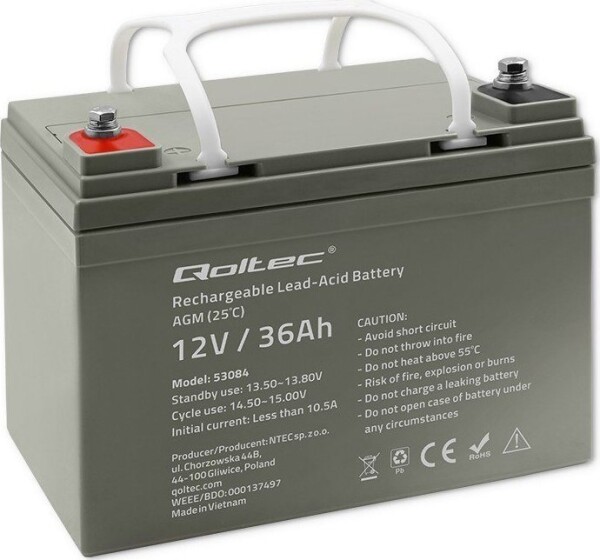 Qoltec akumulátor AGM | 12V | 36Ah | max. 540A