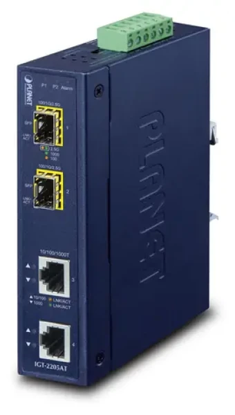 Planet IGT-2205AT / Konvertor / 2x GLAN - 2x SFP / IP30 / DIN lišta / -40 až 75 °C (IGT-2205AT)