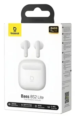 Baseus Bass BS2 Lite Moon White / Bezdrôtové slúchadlá / TWS / Bluetooth 6.0 / ENC / IP55 (6942521200412)