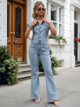 Dámsky džínsový overal s krátkym rukávom modrý FashionStreet EY2683 XL