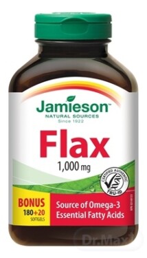 JAMIESON Flax omega-3 1000 mg ľanový olej 180 + 20 kapsúl ZADARMO