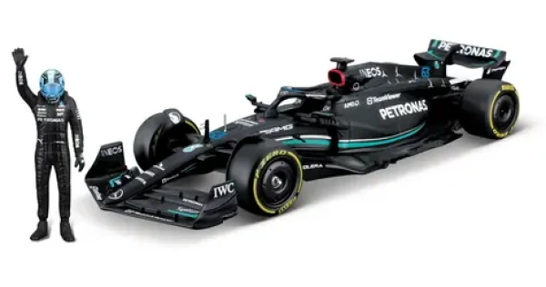 Bburago RACE Formula F1 s figúrkou jazdca - Mercedes- AMG W14 E Performance (2023) #63 Russell