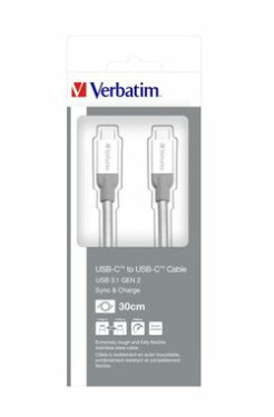 VERBATIM dátový kábel USB-C -gt; USB-C sivá / USB 3.1 Gen 2 / 30 cm (48867)