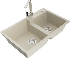 MEXEN/S MEXEN/S - Tomas granitový drez 2-bowl vrátane batérie Rita, béžová 6516-69-670300-00
