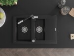 MEXEN/S MEXEN/S - Gaspar granitový drez 1.5 s odkvapkávačom vrátane batérie Flora, čierna 6507-77-670401-07