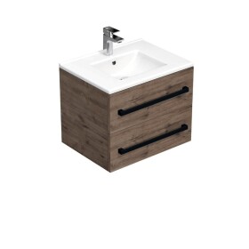 Kúpeľňová skrinka s čiernou úchytkou a umývadlom SAT Cube Way 60x53x46 cm dub Wellington mat CUBE46C602DWMOD CUBE46C602DWMOD