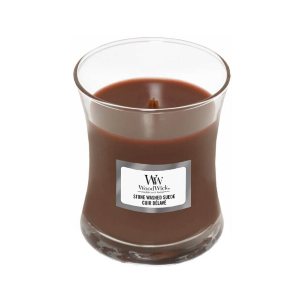 Woodwick Stone Washed Suede 85g - váza malá / doba horenia: až 20 h (5038581103167)