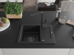MEXEN/S MEXEN/S - Enzo granitový drez 1-miska s odkvapkávačom vrátane batérie Flora, čierna 6506-77-670401-70-B