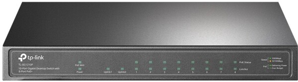 TP-Link TP-LINK 10 prievadų Gigabit PoE+ jungiklis 8 Gigabit PoE+ prievadai, 1 Gigabit RJ45 prievadai ir 1 Gigabit SFP lizdai 802.3at/af 63W PoE galia