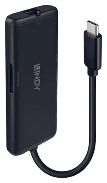Lindy DST-Mini čierna / Dokovacia stanica / USB-C / HDMI 4K60Hz / RJ-45 / čítačka kariet / PD 100W (43358)