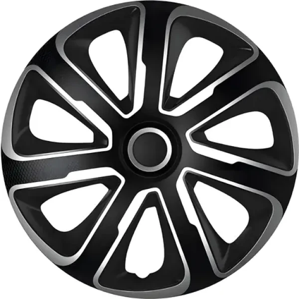 Kryty kolies 14" LIVORNO Carbon strieborno-čierna / Sada 4 ks / Nacvakávacia montáž / Plast