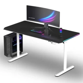 Ultradesk Quest biela čierna / Herný stôl / 140 x 70 cm / 72-120 cm / elektrická nastaviteľná výška / LED RGB osvetlenie (UD-QST-FRWT/DTBB)