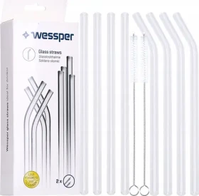 Wessper WES258 / Sada sklenených slamiek / 8 ks + 2 čistiace kefky