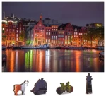 Wooden City Drevené puzzle Nočný Amsterdam 2v1