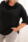 Dámske Plus veľkosť bavlnená blúzka s voľným strihom a vodným výstrihom čierna UNI