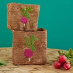 Rice Úložný košík Raffia Square Tea Radish - set 2 ks