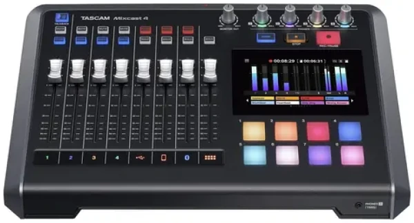 Tascam Mixcast 4 čierna / Podcastový mixér / Dotykový displej / Bluetooth / 4X XLR/TRS vstup / USB-C (MIXCAST 4)