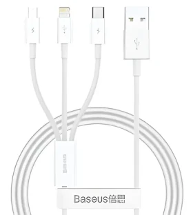 Baseus Superior Series biela / Dátový kábel / USB-A - USB-C, microUSB, Lightning / 3,5 A / 0,5 m (57983131225)