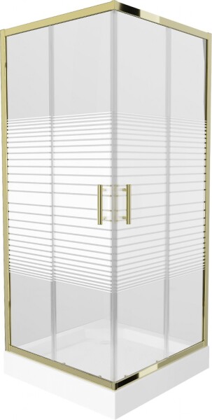 MEXEN/S - Rio sprchovací kút štvorec 90 x 90, pruhy, zlato + vanička Rio vrátane výpuste 860-090-090-50-20-4510
