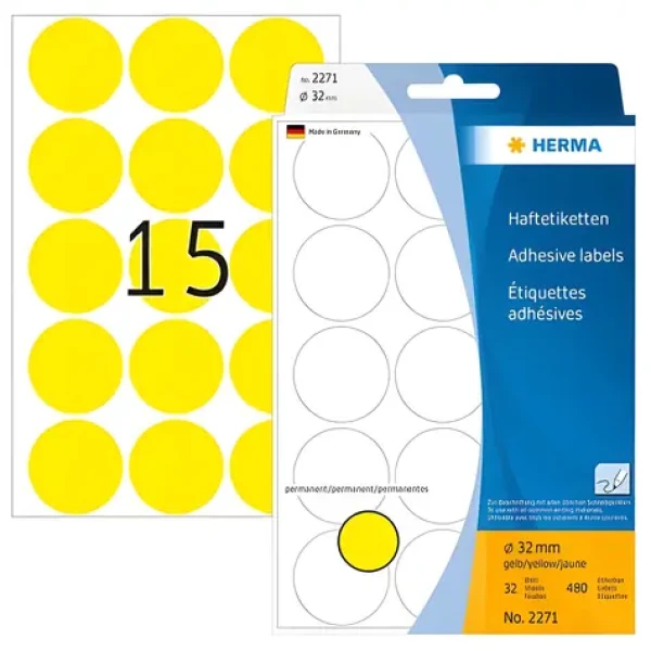 Herma Etikety okrúhle žlté / 32 mm / papier / 480 ks (2271)