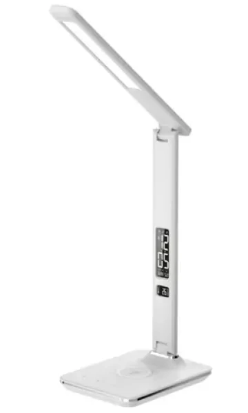 IMMAX LED stolná lampička Kingfisher biela / Qi nabíjanie / 8.5W / 400lm / 12V / 2.5A / 3 farby svetla / sklápacie rameno (08966L)