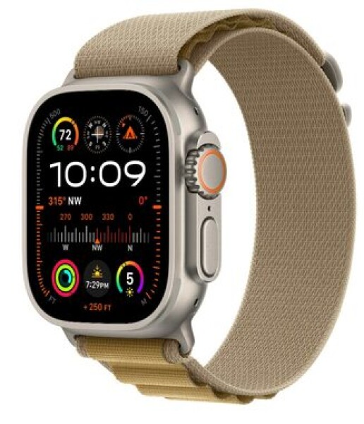 Apple Watch Ultra 2 (2024) GPS+Cellular 49mm Prírodné titánové telo - Žltohnedý alpský ťah (L) / 165-210 mm (MX4H3)