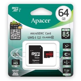 Apacer MicroSDXC 64GB + adaptér / UHS-I U1 / Class 10 / čítanie: až 85MBs / zápis: až 10MBs (AP64GMCSX10U5-R)