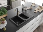 MEXEN/S MEXEN/S - Gaspar granitový drez 1.5 s odkvapkávačom vrátane batérie Flora, čierna/strieborná 6507-73-670401-57-B