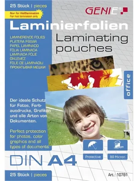 GENIE Laminovacie fólie A4 / Laminovacie fólie / 25 ks / Vodeodolné (10781)