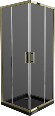 MEXEN/S - Rio sprchovací kút štvorec 90x90, grafit, zlatá + čierna vanička so sifónom 860-090-090-50-40-4070G