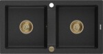 MEXEN/S MEXEN/S - Mario granitový drez 2-bowl 820x436 mm, čierny/striebro metalík + zlatý sifón 6504822000-73-G
