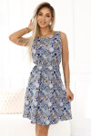 296-13 VICTORIA Trapézové boho šaty so stredomorskou potlačou - modré S