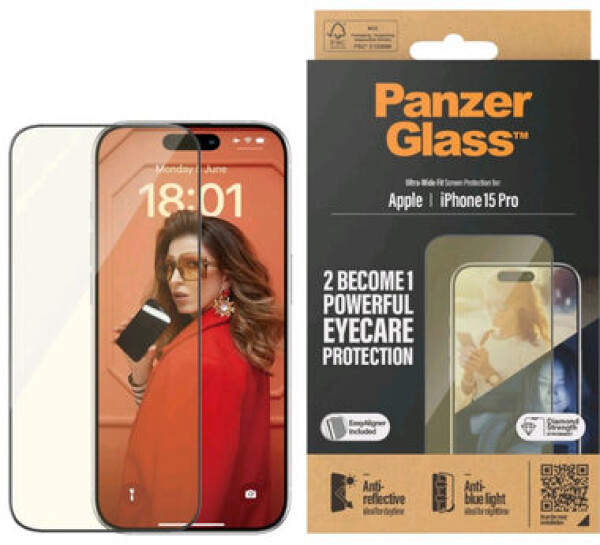 PanzerGlass UWF EyeCare Tvrdené sklo pre Apple iPhone 15 Pro (2814)